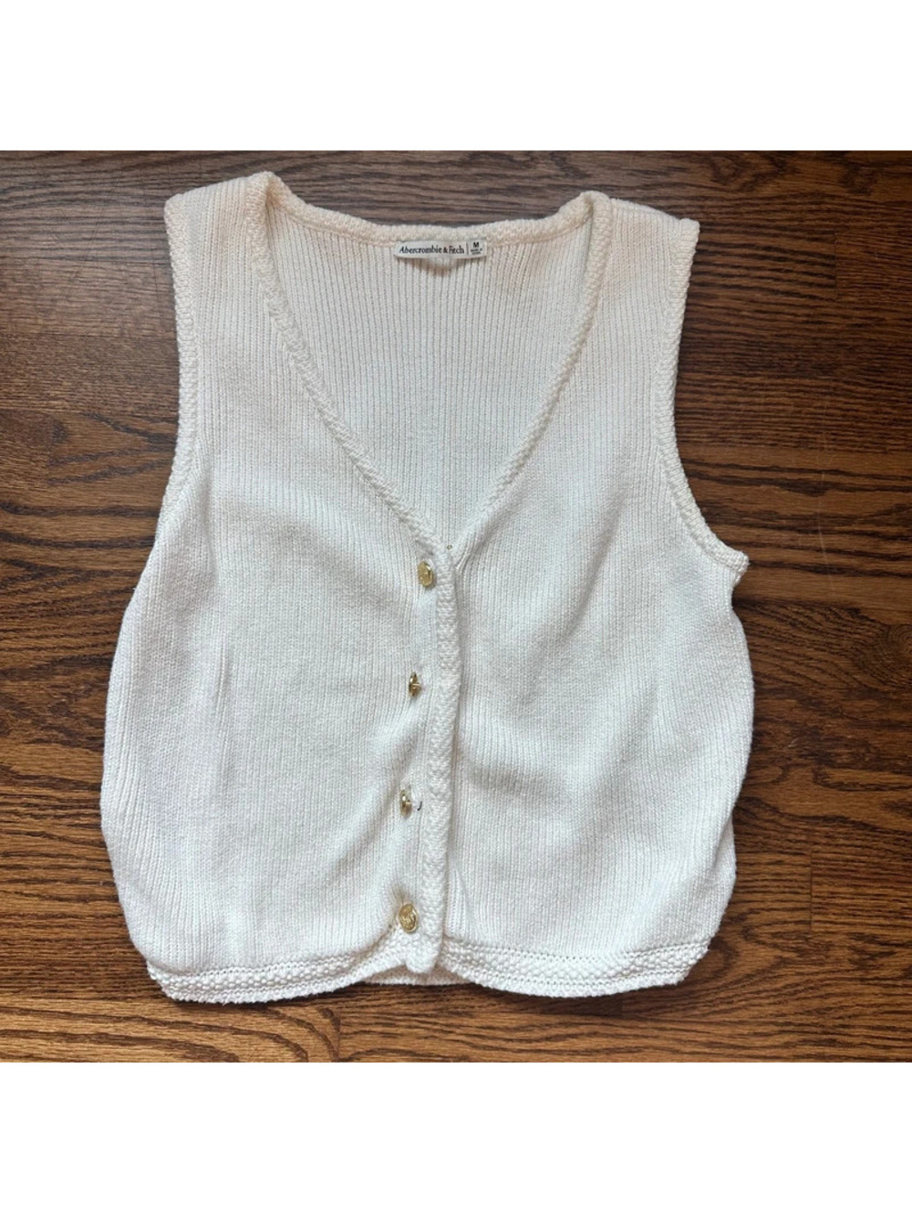 Abercrombie Ivory Sweater Vest with Gold Buttons